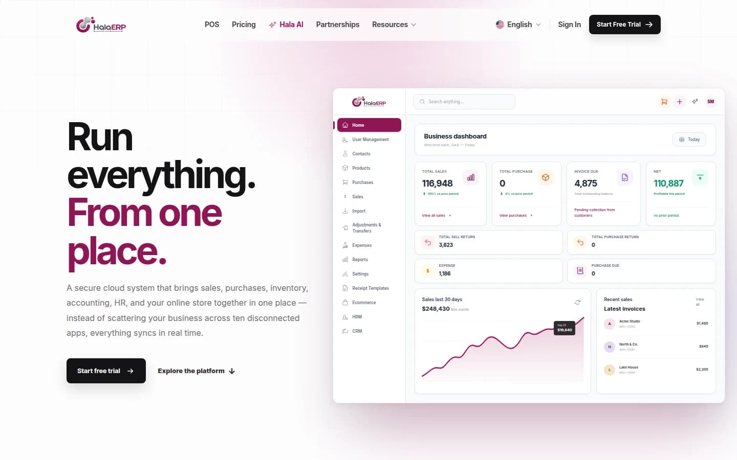 Hala ERP — Run your whole business in one place